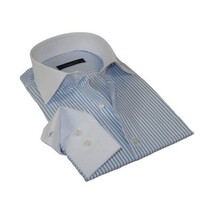 Men's Shirt MARCUZZI Turkey 100% Cotton Marc5 Blue Stripe White Collar and Cuffs image 6