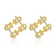 Cubic Zirconia &amp; 18K Gold-Plated Vachette Clasp Stud Earrings - £10.97 GBP