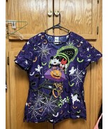 Disney Mickey &amp; Minnie Womens Halloween Scrub Top Size XL 100% Cotton Po... - $10.89