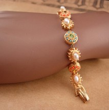 Victorian style Vintage signed ART Bracelet / rhinestone and pearls - couture de - £92.14 GBP