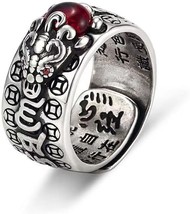 Feng Shui Pixiu Mantra Ring Handmade Silver Feng Shui Pixiu Good Luck Ri... - $73.96