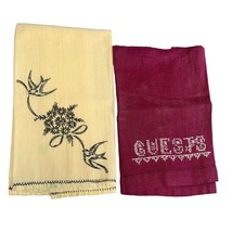 Vintage Embroidered Guest Hand Towels - Set of 2 - Floral &amp; &quot;Guests&quot; Des... - $314.64 MXN