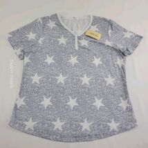 Ekouaer Womens Sleep Top Gray White Stars Sz XL Short Sleeve Henley Paja... - $12.99