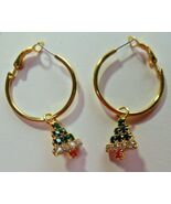 Gold-tone Faceted Rhinestone Christmas Tree Hoop Earrings - $16.82