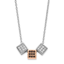 Silver Rhodium &amp; Rose-tone w/ Black Onyx &amp; CZ Cube Necklace QG4421 - $800.02 MXN