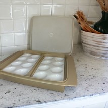 Vintage Tupperware 723-2, 4Pc Tan Deviled Egg Container Tray Keeper Granny Core - £15.17 GBP