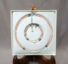 Vintage Imperial World Pink Leather &amp; Pearls Sterling Silver Necklace &amp; Bracelet - £31.65 GBP