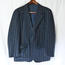 Vtg 46R Dark Blue Stripe Tweed Belt Back Western Blazer Jacket Sport Coat - £119.89 GBP