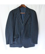 Vtg 46R Dark Blue Stripe Tweed Belt Back Western Blazer Jacket Sport Coat - £118.51 GBP