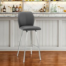 26&quot; Gray And Silver Faux Leather And Iron Counter Height Bar Chair - $196.51