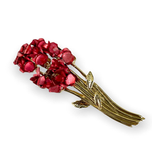 VTG Red Rose Bouquet Avon DM 97 Signed Metal Gold Tone Brooch Pin - £7.44 GBP