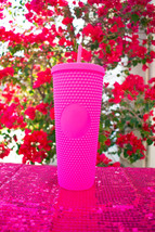 New 2023 Hot Pink Barbie Tumbler Matte Diamond Studded 24oz Straw Cold Cup - £7.94 GBP