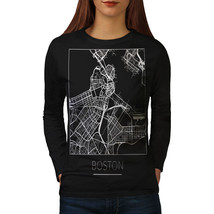 Wellcoda Boston City Map Fashion Town Womens Long Sleeve T-shirt - $32.55