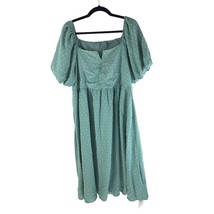 Bloomchic Womens Dress A Line Puff Sleeve Split Neck Smocked Green 14-16 - $24.01