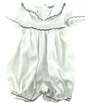 Friedknit Creations Romper Girls 18 Mos. Sailor Collar Outfit  White w Blue Trim - £15.84 GBP