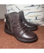 Clarks Boots Sz 6.5W Dark Brown Caroline Orchid Leather Ruched Ankle boo... - $36.99