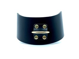 BDSM Black Leather Mona 2.5&quot; Wide Collar &amp; Gold Hardware, Bondage Postur... - £71.77 GBP