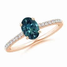 ANGARA Natural Oval Teal Montana Sapphire &amp; Diamond Ring for Women in 14k Gold - £1,363.95 GBP