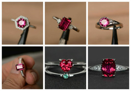 925Sterling Silver Natural Certified Handmade Ruby stone Cluster Engagement Ring - £43.53 GBP