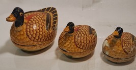 set of 3 Vintage  Duck Trinket Boxes with wood eggs Hand Made Kashmir India - £24.04 GBP
