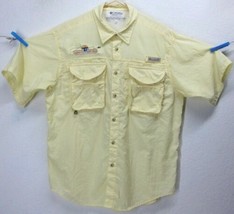 Columbia Pfg Bighorn Fly &amp; Tackle (M) Yellow Vented S/S Button Front Tech Shirt - $32.93