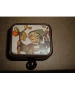 Vintage Hummel Style Pull String Music Box Ornament Boy With Apples - $19.80