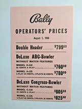 Operators Prices List Arcade Game Bingo Pinball Rides Aug 1 1956 Double Header - £12.03 GBP