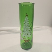 Vtg Green glass Christmas Tree little girl pillar candle jar empty 9&quot; - £12.08 GBP