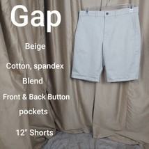 Gap Beige Cotton Spandex Blend Front &amp; Back Button Pockets 12&quot; Shorts Waist 32 - £11.00 GBP