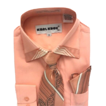 Karl Knox Boys Peach Dress Shirt Peach Black and Cream Tie Hanky Sizes 6... - $24.99