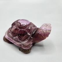 Amethyst Hand Carved Turtle Figurine 4&quot; Semi-Precious Stone Statue Vtg Purple - £46.64 GBP