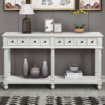 Retro Console Table Entryway Table 58&quot; Long Sofa Table - Antique White - £194.66 GBP
