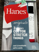 Hanes Ultimate ~ 3-Pair Women&#39;s Thong Underwear Panties Cotton Originals (A) ~ M - £12.39 GBP