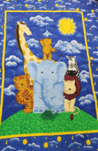 Blue Jungle Animal Safari Quilted Vintage Baby Blanket Retro Nursery Blankie - $18.70