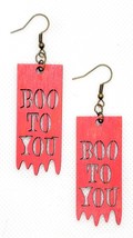 Boo To You Earrings - Red - Dripping Banner - Halloween - Wood - £8.75 GBP