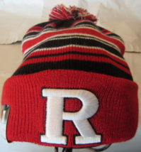 NCAA New Era Rutgers Scarlet Knights &#39;R&#39; Red, Black &amp; White Stripes Knit Hat OS - £22.56 GBP