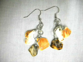 COLOR SEASHELL PIECES CLUSTER WIRE BAIL ON CHAIN BEACH VACATION EARRINGS - $5.99