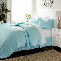 Full Size Bedding Set 8-Piece Bed in a Bag Set Light Blue Comforter Whit... - £81.96 GBP
