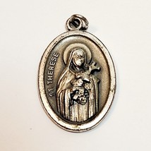 Vintage Silver Tone Saint Theresa Pendant Charm Italy Pray For Us All 1&quot; - £15.84 GBP