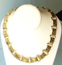 Modital Bijoux Curved Golden Metal Link Collar Necklace CZ Accents NEW Unmarked - $39.50