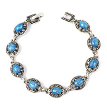 Kinel 2020 New Blue Opal Bracelet Vintage Jewelry Tibetan Silver Crystal Bracele - £9.91 GBP