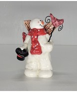 Decorative Ceramic Snowman Angel With Red Bird - £6.25 GBP
