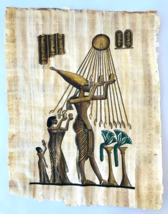 2 Hand Painted Papyrus Art King Tut (Signed) &amp; Egyptian Scene Unframed 16 x 12&quot; - £50.57 GBP