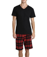 NWT Sleep Hero V-NECK T-SHIRT &amp; FLANNEL SHORTS 2-PIECE PAJAMA SET Size M - £8.86 GBP