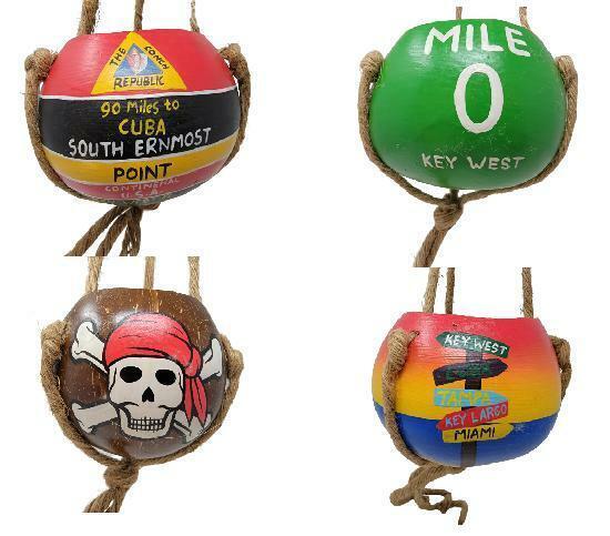 4 Hand Painted Pirate Key West Mile 0 Southernmost Hanging Coconut Shell Planter - $20.63