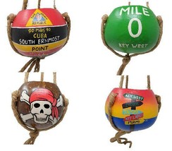 4 Hand Painted Pirate Key West Mile 0 Southernmost Hanging Coconut Shell Planter - £16.54 GBP