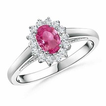 ANGARA Princess Diana Inspired Pink Sapphire Ring with Diamond Halo - £1,181.06 GBP