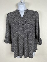 NWT Cocomo Womens Plus Size 1X Blk/Wht Mosaic Tile V-neck Top 3/4 Sleeve - $29.69