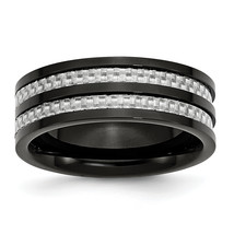 Chisel Titanium Polished Black IP-plated with Grey Carbon Fiber Inlay 8mm Band T - £53.69 GBP