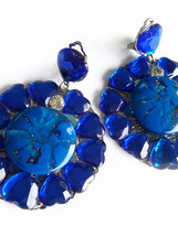 Blue Hearts Earrings, Blue Floral Earrings, Big Flower Earrings, Blue Earrings,  - £17.58 GBP